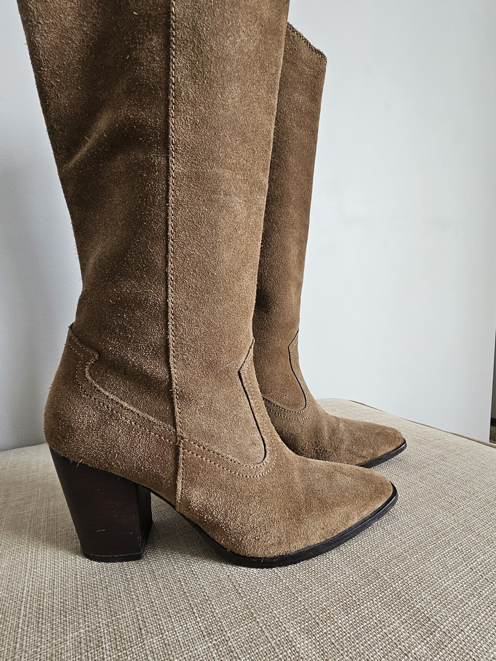 Mango Real Suede Cowboy Western Boots in Medium Brown